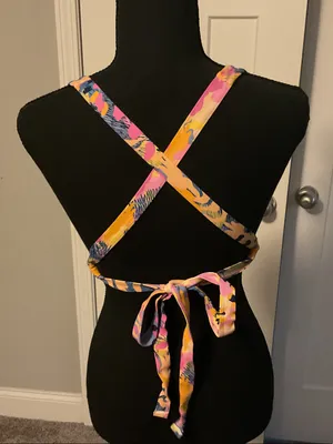 Roxy Multicolor Abstract Print Bikini Top - Pink, Yellow & Blue thumbnail 3