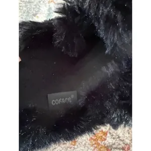 Coface Womens Black Faux‎ Fur Cross Band Slippers Open Toe House Shoes US 7 thumbnail 5