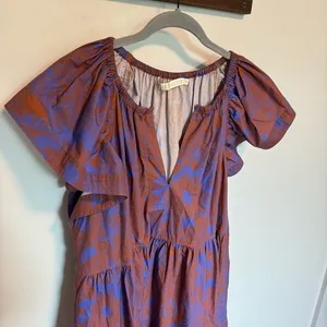 Marie Oliver Kara Purple Floral Tiered Cotton Mini Dress Flutter Sleeve Medium‎ thumbnail 3