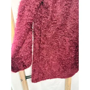 Lulus Burgundy Eyelash Knit Sweater Dress Womens Large Long Sleeve Fuzzy Tunic thumbnail 3