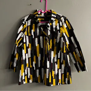 COS Multicolor Geometric Print Long Sleeve Ruffle Tie Neck Relaxed Blouse EU 36 thumbnail 2