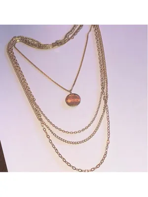 Elegant Vintage Gold Tone Layered Chain With Locket Pendant Necklace thumbnail 2
