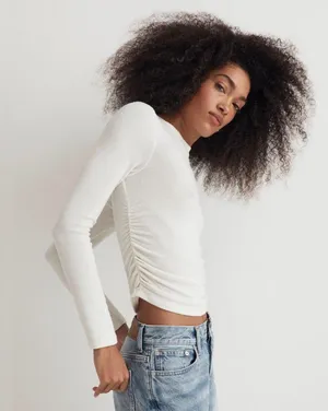 Madewell Women’s Cream Brushed Jersey Ruched Long-Sleeve Tee thumbnail 5