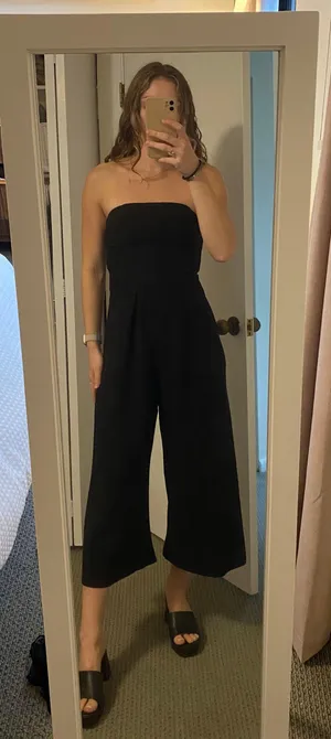 White Fox Black Wide Leg Strapless Jumpsuit thumbnail 1