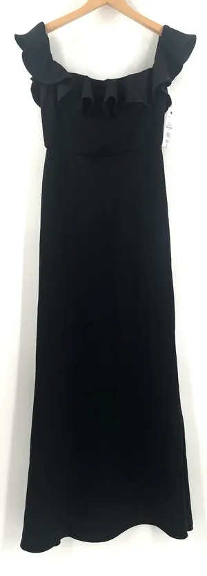 MSK Dress Size Small Maxi Formal Gown Black Evening Off the Shoulder Ruffle Prom thumbnail 2