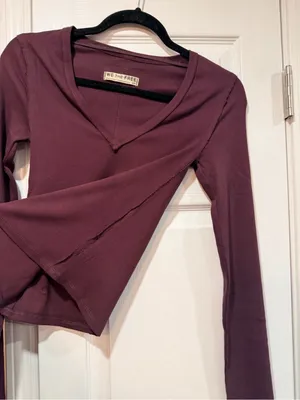 NWOT We The Free Size S Free People Ribbed V-Neck Long Sleeve Fitted Top Raw Hem thumbnail 5