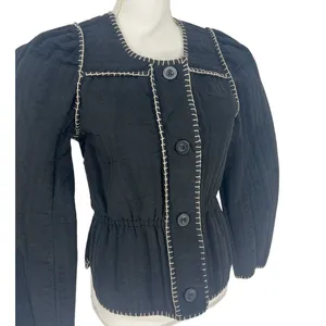 Anthropologie Quilted Puff Sleeve Jacket in‎ Black thumbnail 7