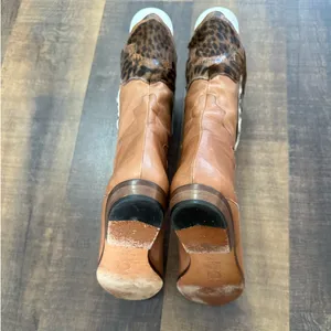 Donna Carolina Leather Patchwork Cowboy Boots Tan Animal Print EU 36.5 thumbnail 8