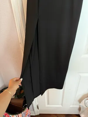 Spaghetti Strap Long Fitted Black Dress with High Slit thumbnail 2