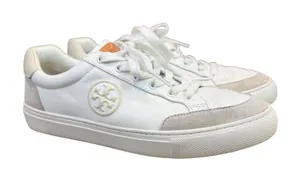 Tory Burch Color Block Sneakers‎ Leather Suede White Tan Neutral Size 9 thumbnail 1