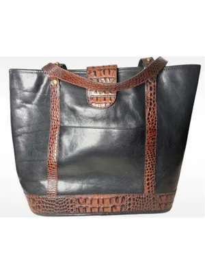 🔥 VINTAGE GRAIL! Rare 90s BRAHMIN Tuscan Croc & Smooth Leather Shoulder Tote Ba thumbnail 2