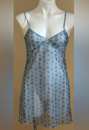 Peeping Tom Sheer Blue Floral & Butterfly Intimate Nightgown Elastic Straps Sz S thumbnail 8