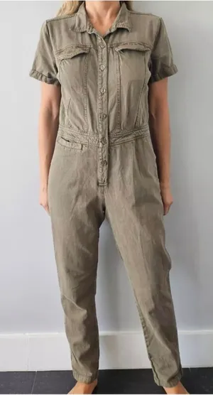 Short-Sleeve Utility Jumpsuit in Olive Green thumbnail 1