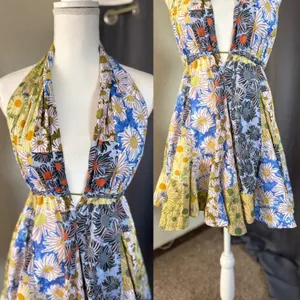 Zara‎ Floral Patchwork Halter Dress Womens Large Multi Color Boho Mini thumbnail 6