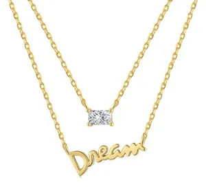 18k Gold Plated 925 Sterling Silver Double Dual Necklace Double Pendants Dream Dainty Minimalist Elegant thumbnail 1