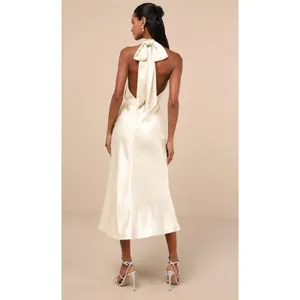 Lulus Exceptional Status Midi Dress Womens Medium Cream Halter Backless Slip NWT thumbnail 2