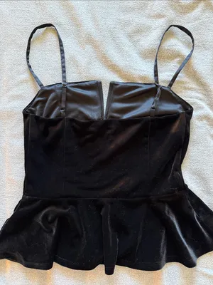 Express Black Velvet Peplum Camisole with Notch Neck thumbnail 3