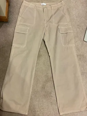 ZARA Tan High-Rise Utility Pants thumbnail 1