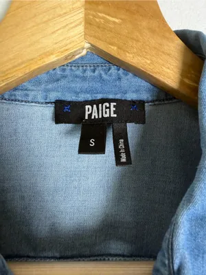 PAIGE Women’s Chambray Denim Boho Shirt Dress Drawstring Waist Pockets Blue Sz S thumbnail 3