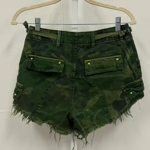 Free People We‎ The Free Commander Cutoff Denim Camo Shorts Military Green Cargo thumbnail 2