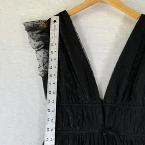 Lulus Black Swiss Dot Tulle Maxi Dress XS Ruffle Deep V-Neck Smocked Waist‎ thumbnail 5