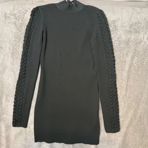 White House | Black Market Ribbed Knit Bodycon Mini Dress Womens XS Green Mock Neck Cut Out Sleeve thumbnail 3