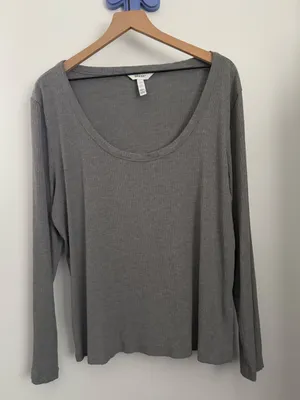 Spanx 3X Rib Long Sleeve Tee Grey Scoop Neck Minimal Office Work thumbnail 2