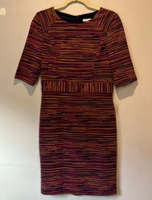 Trina Turk Striped Jersey 3/4 Sleeve Knee Length Fitted Sheat Dress Maroon Brown thumbnail 1
