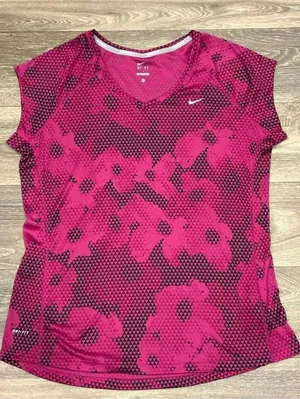 Nike Women's Magenta Floral-Print Dri-FIT Short Sleeve Tee Size XL thumbnail 1