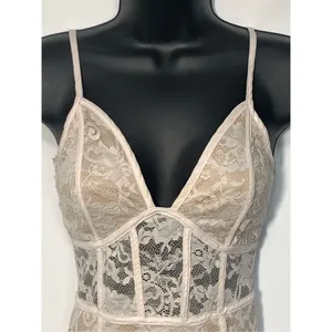 Windsor Women's Glamour Lace Sleeveless Mini Bodycon Dress Beige Size XS thumbnail 2