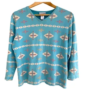 Vintage Pendleton Y2K Southwestern Aztec Womens Top Size‎ Medium Long Sleeve thumbnail 8