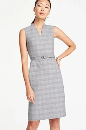 Ann Taylor Belted Sleeveless Dress in Glen Plaid 2 Petite thumbnail 1