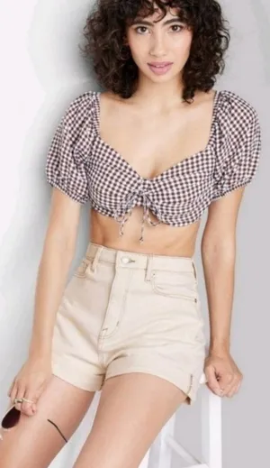 Wild Fable Shorts Women's Size 12 Beige High Waist Cuffed Casual Summer Denim thumbnail 3