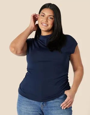 New Amazon Essentials Women's Slim-Fit Extended-Sleeve Ruched Matte Jersey Top thumbnail 1