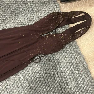 Cum Cum by Niki Livas Brown Satin Beaded Maxi Party Dress thumbnail 13