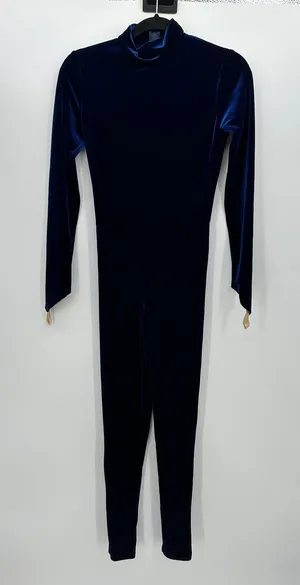 Dance Sophisticates Millie Royal Blue Velvet Mock Neck Long Sleeve Unitard Sz S thumbnail 1