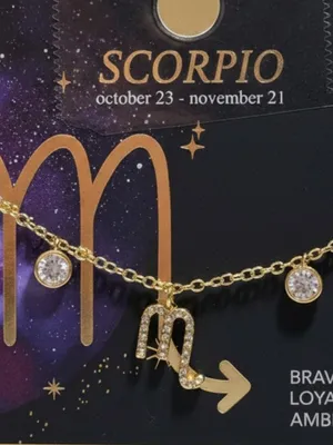 Scorpio‎ Zodiac Rhinestone Pendant Necklace Gold Tone Adjustable Celestial Star thumbnail 2
