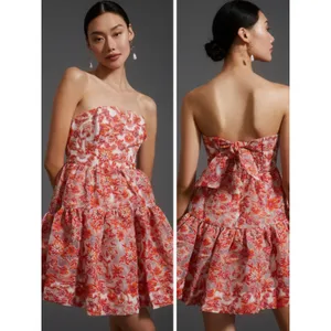 MAEVE Jaquard Strapless Mini Dress in Pink Combo Size Medium thumbnail 2