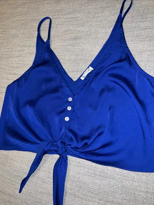 Intimately Free People Royal Blue Tie-Front Spaghetti Strap Crop Camisole thumbnail 3