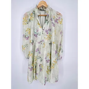 Taylor Floral Tiered Smock Dress Small‎ Cream Yellow Purple Lyocell Coquette NWT thumbnail 12