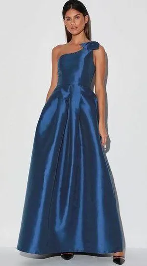 Luxurious Prom Navy Blue One-Shoulder Maxi Dress size small thumbnail 1