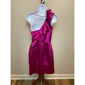 Hailey Logan by Adrianna Papell Satin One Shoulder Ruffle Dress Size M Pink thumbnail 4