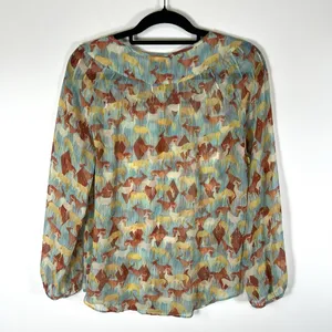 Sundance 100% Silk Deer Print Button Up Blouse Top‎ Blue Size XS Boho Western thumbnail 8
