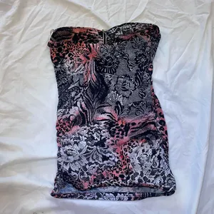 Pink Black Grey and White animal print snakeskin strapless top with rhinestone thumbnail 2
