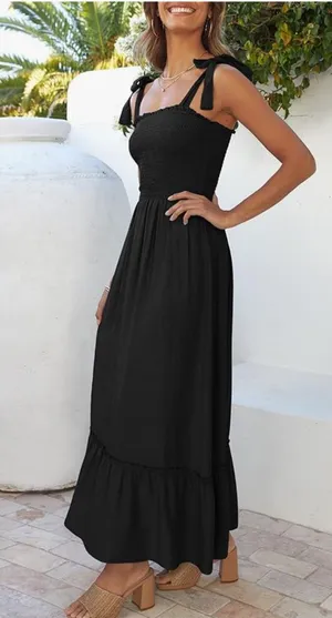 Tie Shoulder Maxi Dress Black Size XS thumbnail 1