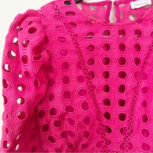 Lovers + Friends Hot Pink Puff Sleeve Peplum Top Cut Out Eyelet Size Small thumbnail 6