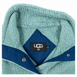 UGG Sherpa Fleece Pullover Women's M Teal Blue Logo Quarter Snap Cozy Sweater thumbnail 5