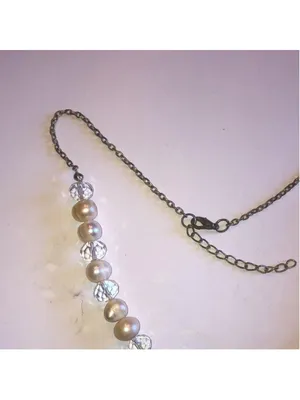 Silver Tone Genuine Pearls & Clear AB Beaded Boho Heart Pendant Necklace thumbnail 3