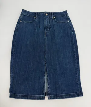 White House Black Market Skirt Womens 8 Blue Denim Midi Front Slit Tailored thumbnail 1