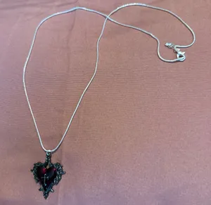 Sterling Silver 925 Heart Pendant Necklace with Red Stone thumbnail 1